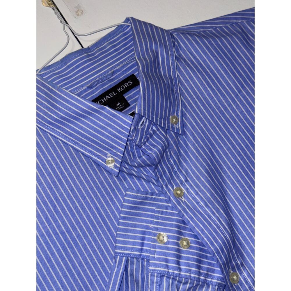 Michael Kors Slim Fit Stretch Shirt Mens Medium Blue Striped Button Down Long Sl